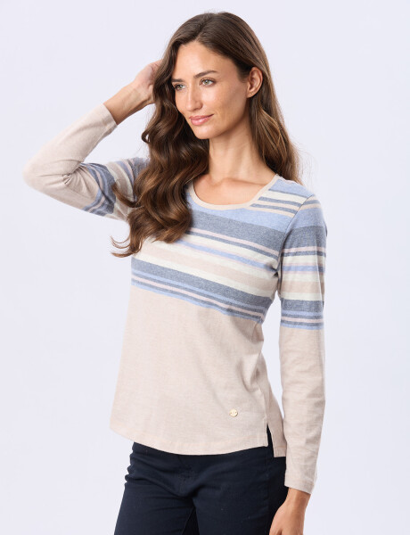 REMERA RAYADA DE ALGODÓN Beige