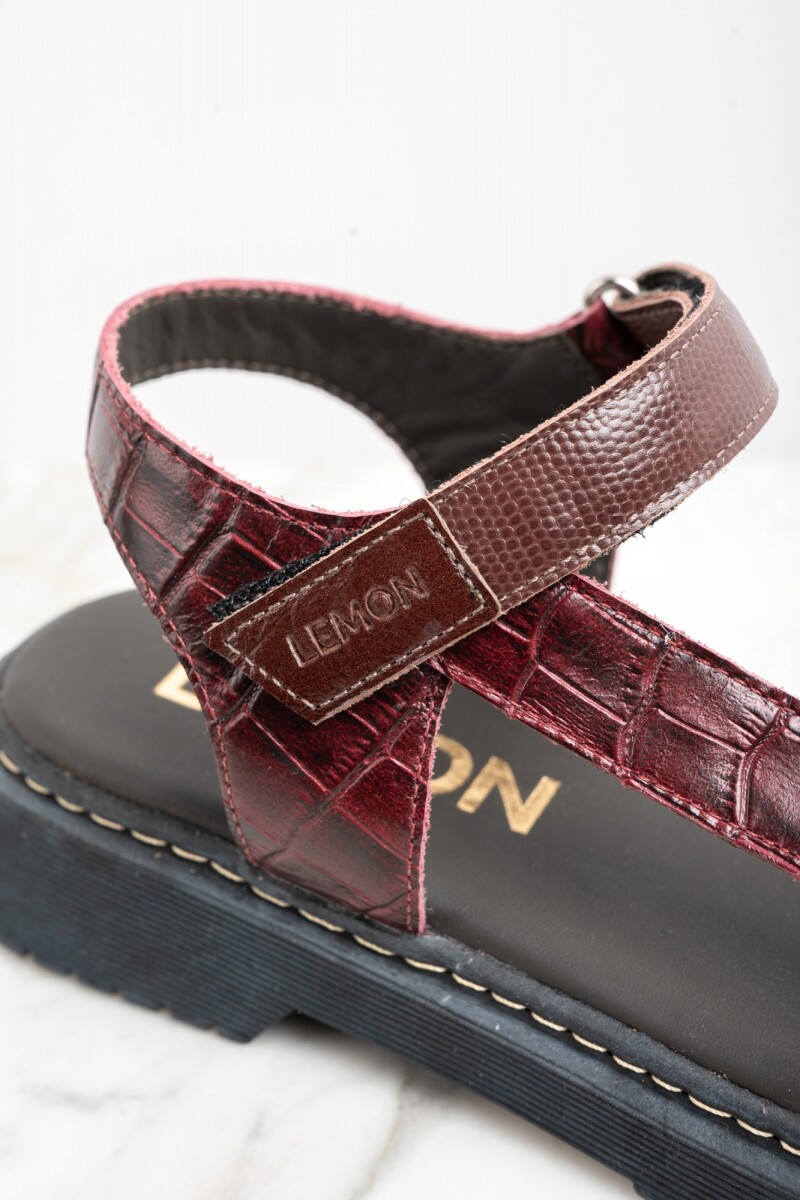Sandalia Cuero Combinada Bordeaux