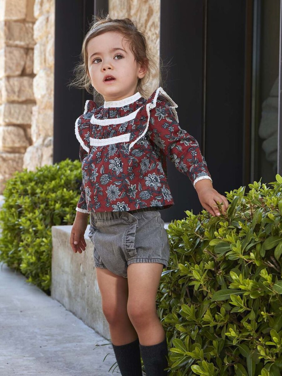 Blusa Con Tiras Bordado Coral Oscuro