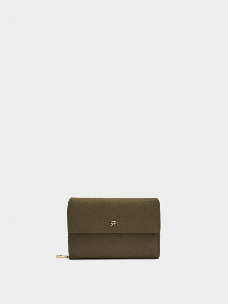 Cartera Efecto Piel Con Solapa caqui