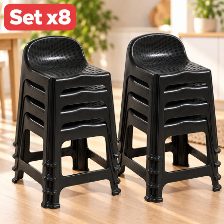 Set x8 Banqueta con respaldo apilable resistente NEGRO