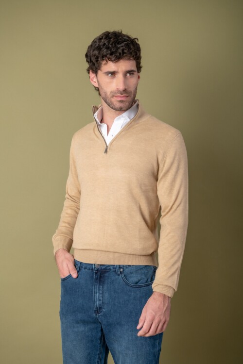 Sweater medio cierre Merino Beige