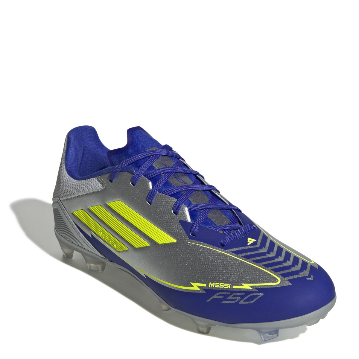 Championes de Fútbol 11 Unisex Adidas F50 League FG Messi - Plateado - Azul - Amarillo 