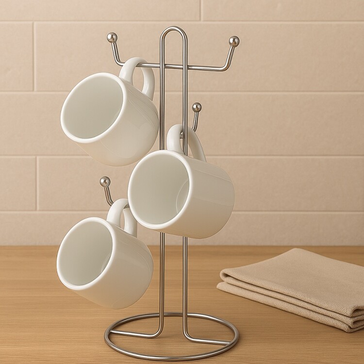 SOPORTE PARA TAZAS DE METAL 13X30CM PLATEADO