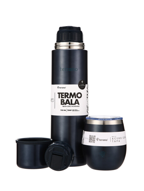 Kit Acero Bala Metalizado - 750mL + Mate Con Tapa Azul