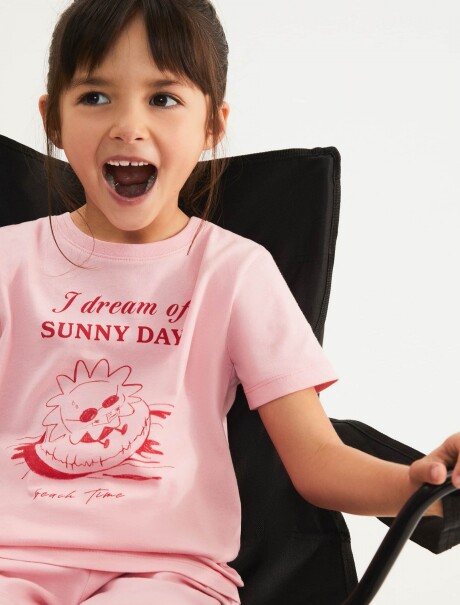 CAMISETA INFANTIL CON ESTAMPA ROSADO