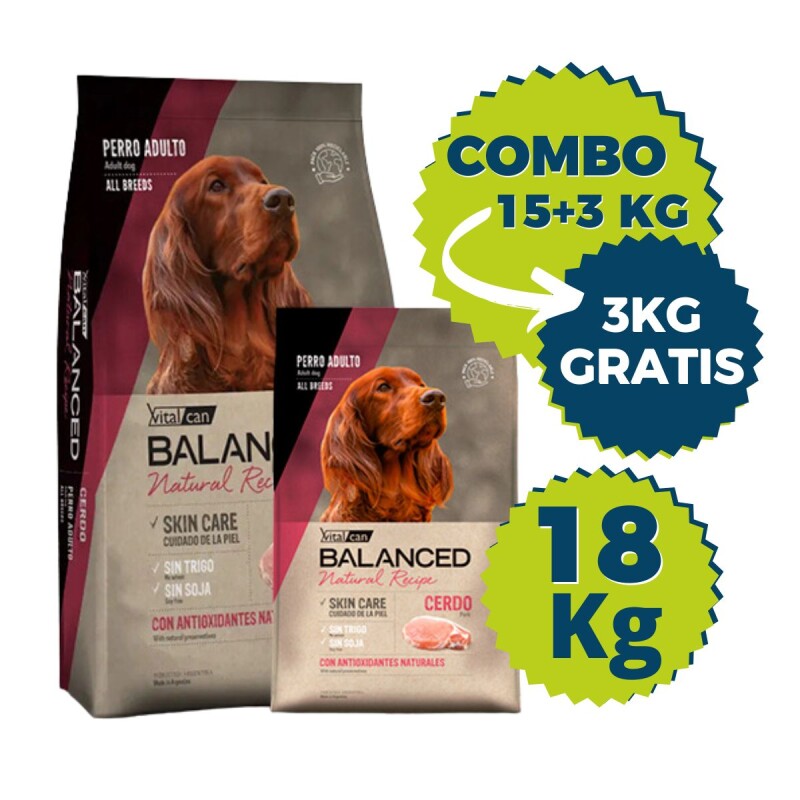 VITALCAN BALANCED EXCLUSIVE PERROS ADULTOS CERDO 15KG MÁS 3K DE REGALO