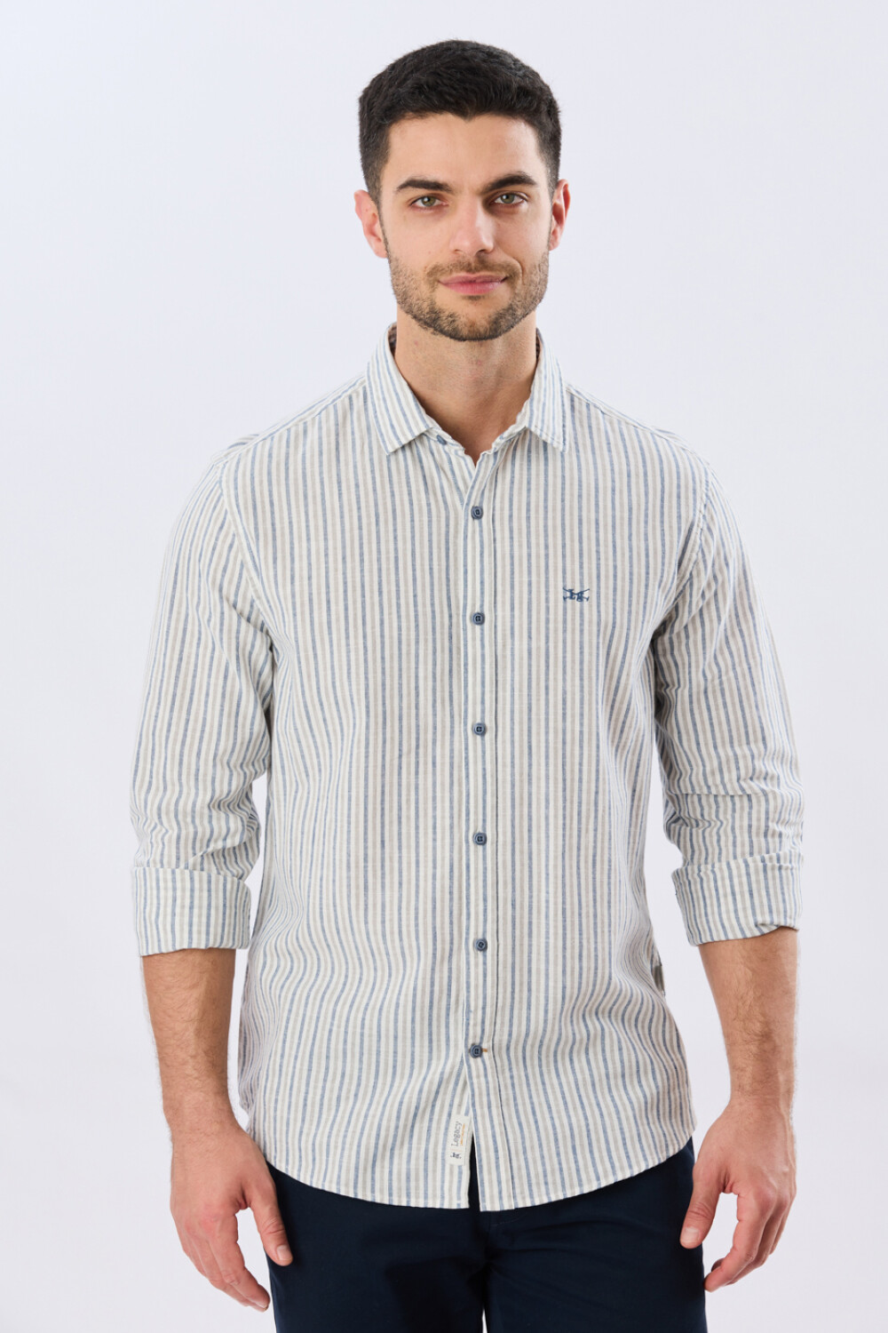 CAMISA RAYADA DE LINO Verde