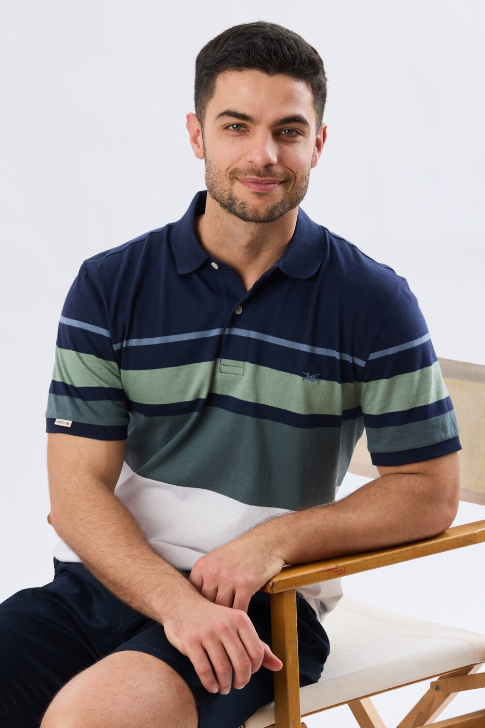 REMERA POLO RAYADA JERSEY Azul Oscuro