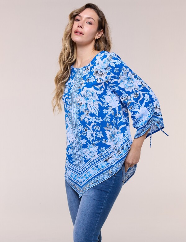 Blusa Poncho Floral AZUL/MULTI