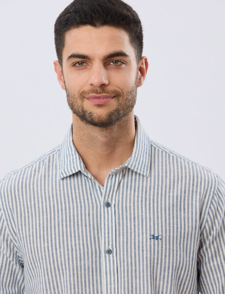 CAMISA RAYADA DE LINO Denim
