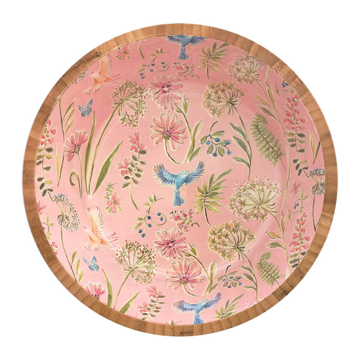 Bowl de Madera de 25 cm - Varios Diseños - Pajaros Rosa 