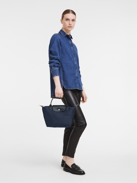 Longchamp -Cartera Longchamp plegable de nylon con cierre y asa corta, Le pliage green S Azul