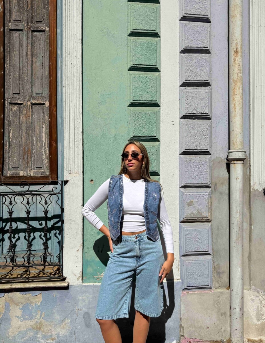 Chaleco jean bordado - Azul 