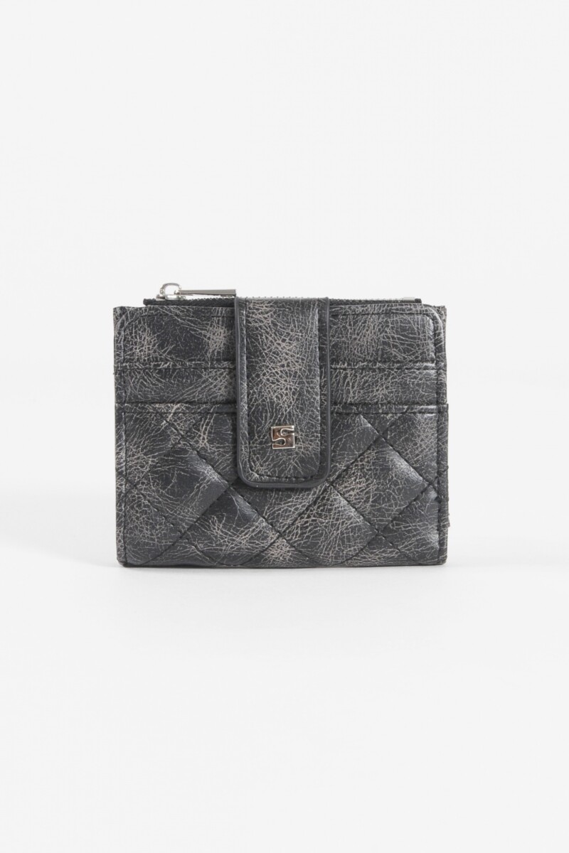 Tarjetero billetera con flap y cierre negro