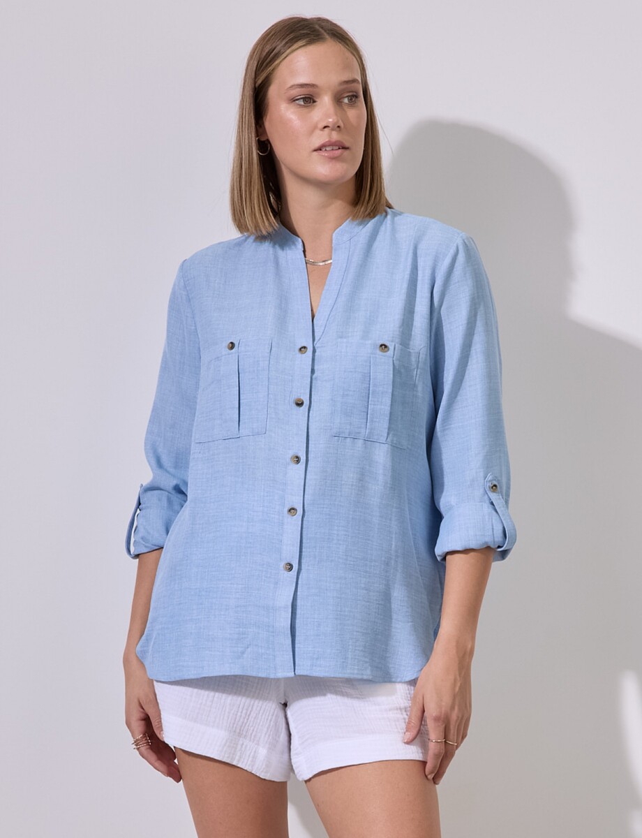 Blusa Bolsillos - Celeste 