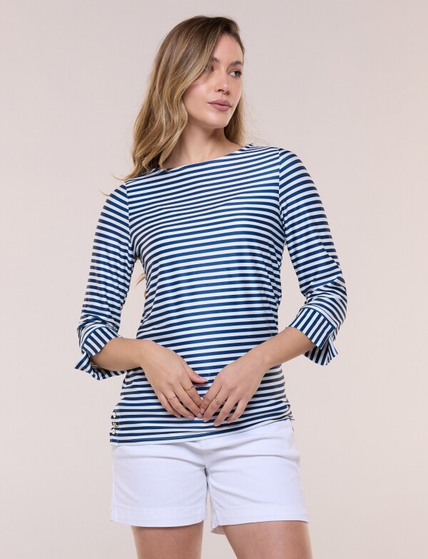 Remera De Playa Upf 50 Lineas AZUL/BLANCO