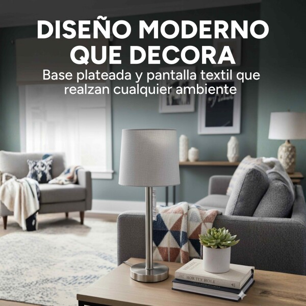 Lampara De Escritorio Mesa Portátil 220V Con Puerto Usb Color Plateado