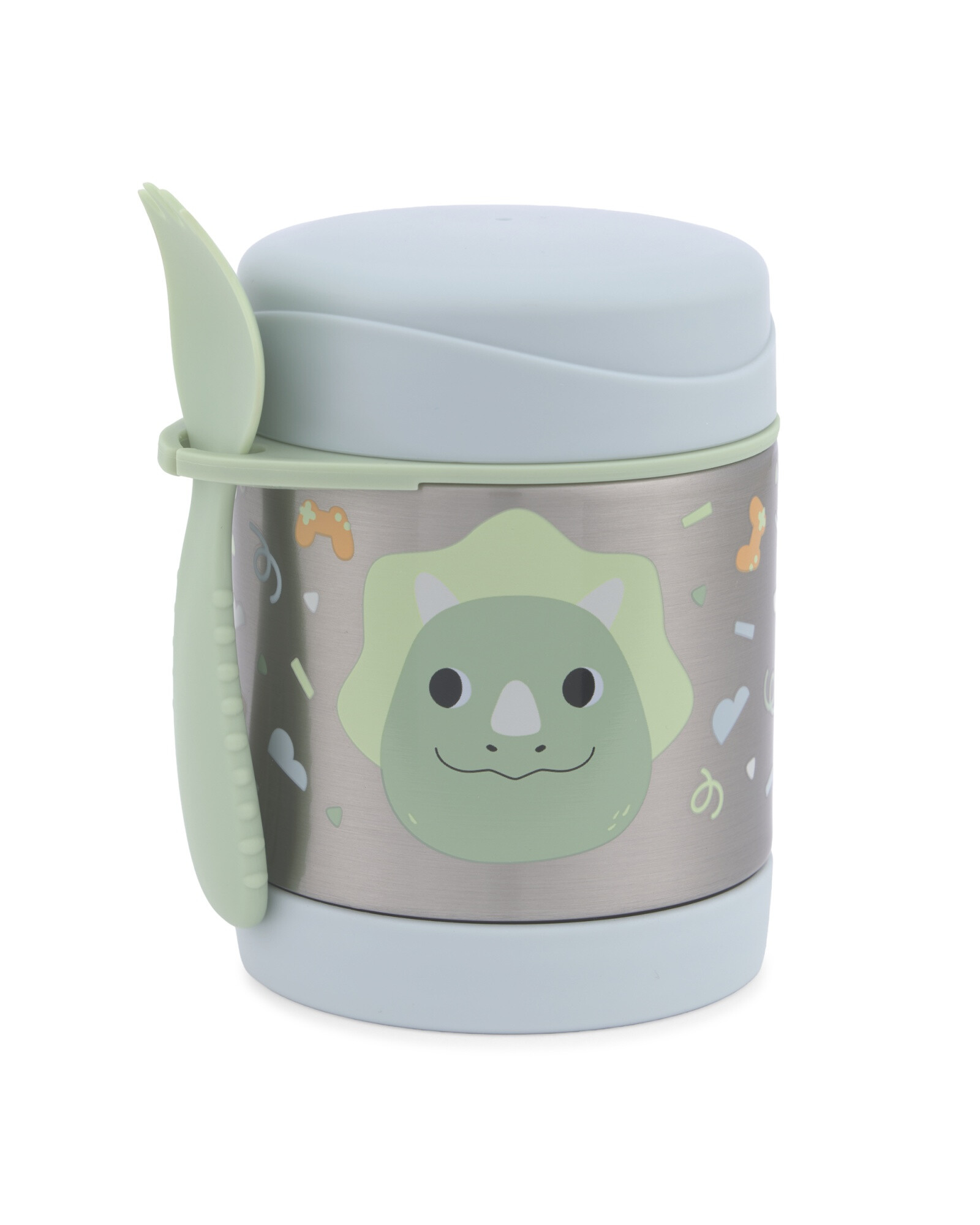 Tupper de acero inoxidable con cubierto, diseño dino Tupper de acero inoxidable con cubierto, diseño dino