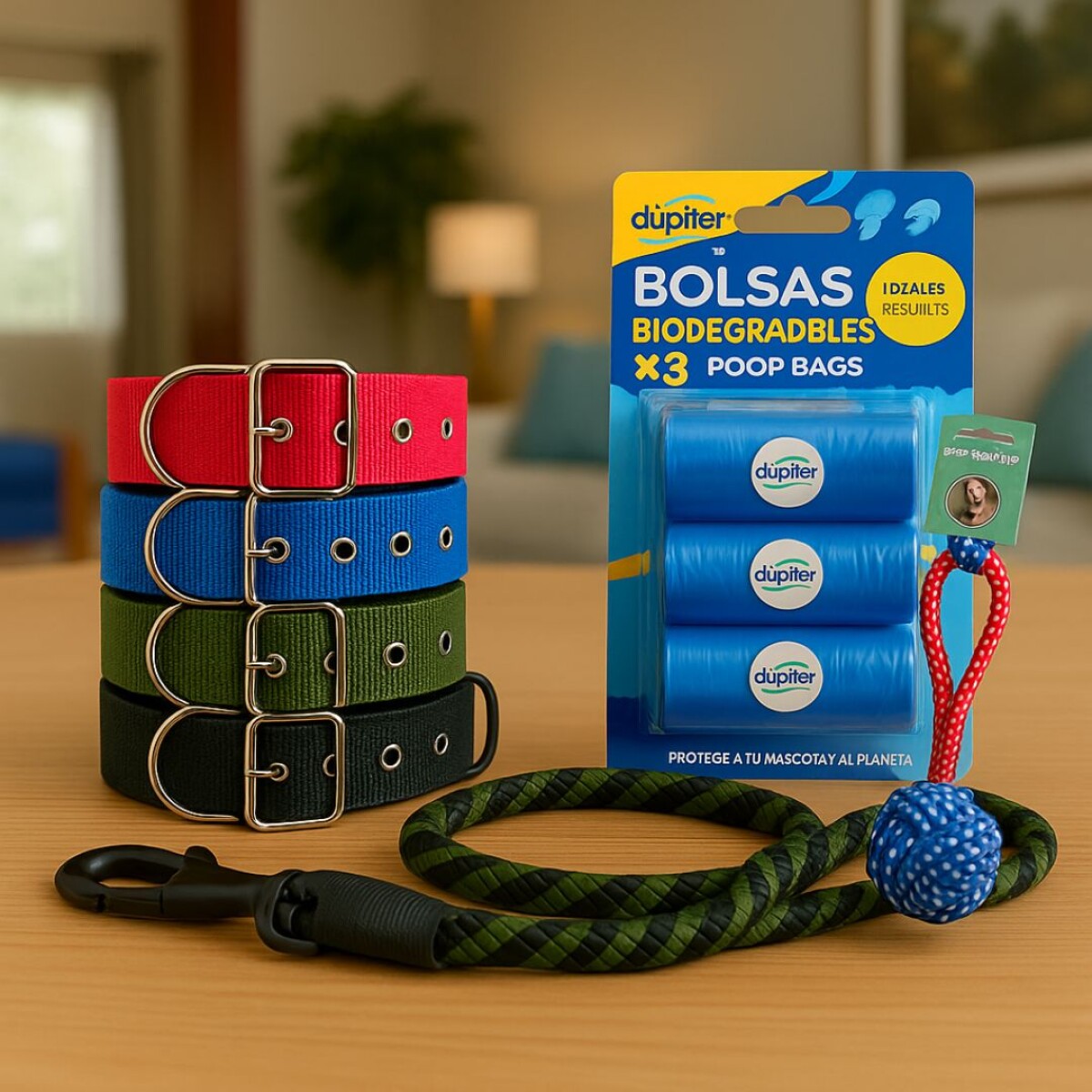 PACK MASCOTAS COLLAR + CORREA + BOLSAS + JUGUETE 