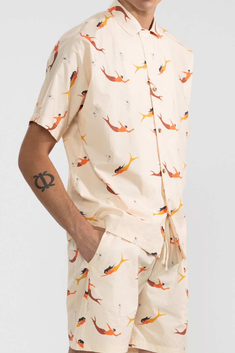 CONVERTIBLE CAMP-COLLAR SHIRT Mermaid Cream