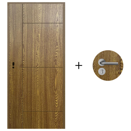 Puerta Desarmada Interior en MDF con Marco y Cerradura Lumax Marrón Claro Diseño Ankara Herraje Plateado
