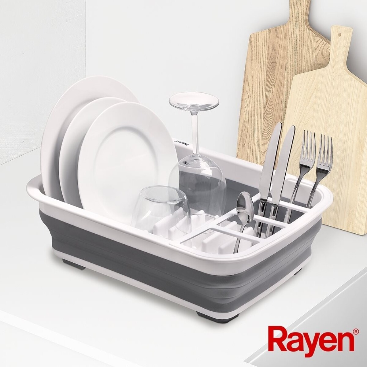 ESCURRIDOR PLEGABLE PLASTIC 38x29x12CM BLANCO/GRIS RAYEN 