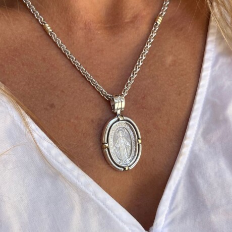 Medalla Virgen Milagrosa Nacar 4 Apliques - Plata y Oro Medalla Virgen Milagrosa Nacar 4 Apliques - Plata y Oro