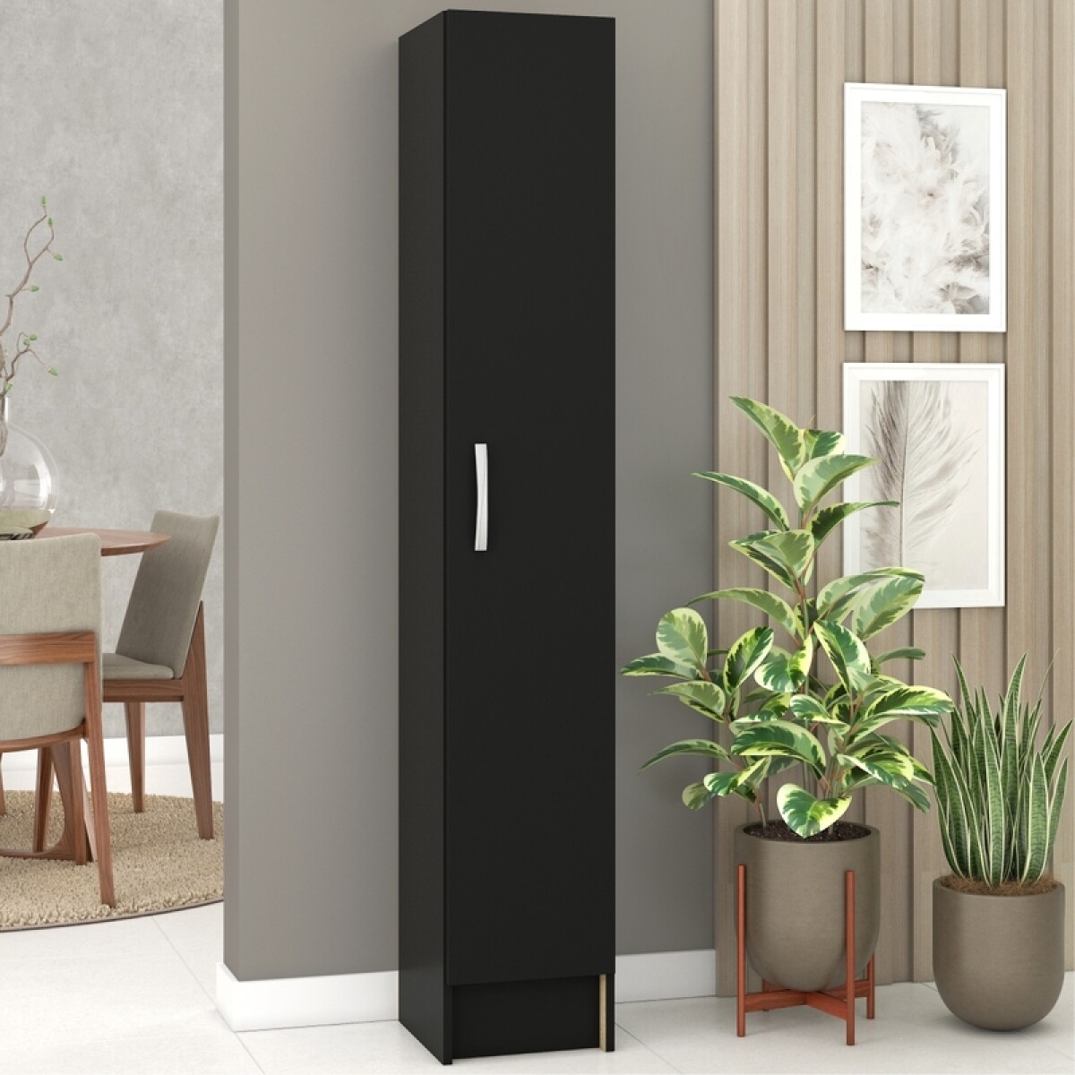 Multiuso Panelero 1 puerta 4 estantes interior natural 30 x 32 x 168 cm - Negro 