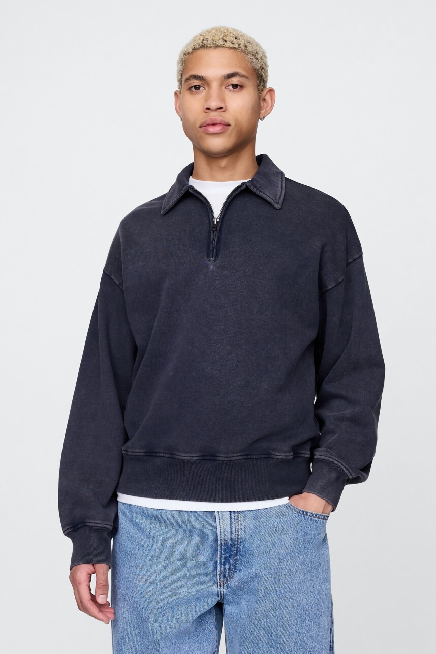 Buzo Deportivo Sin Felpa Medio Cierre Hombre Washed Navy