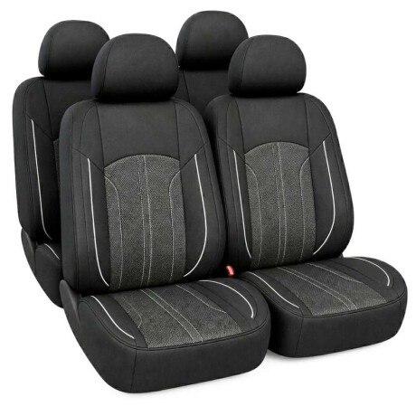 Cubre Asiento Set Cubre Asientos Weston Negro Linea Gris