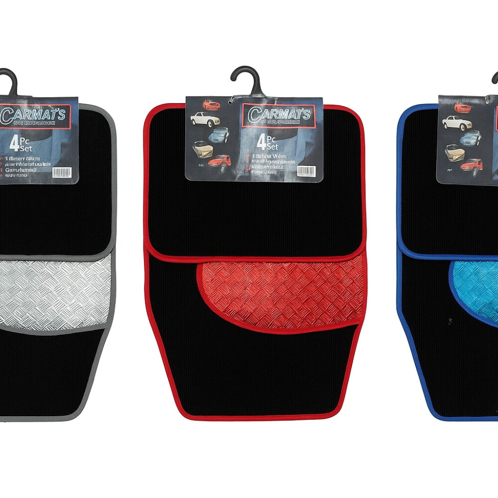 Alfombra De Auto Con Metalizado Set De 4 Piezas Rojo