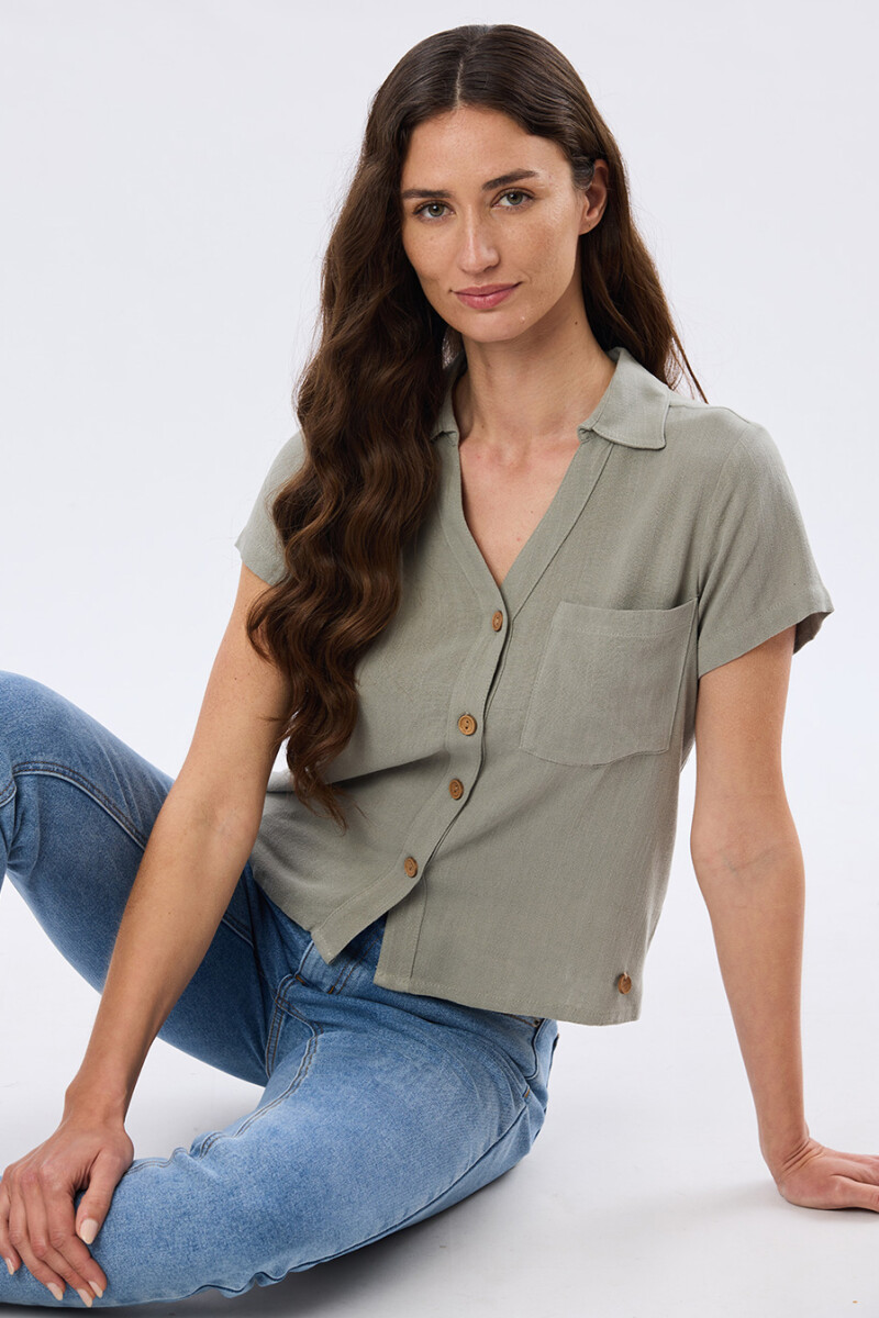 CAMISA LISA DE LINO - Verde 