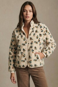 Campera Corderito Estampada Flores Nácar