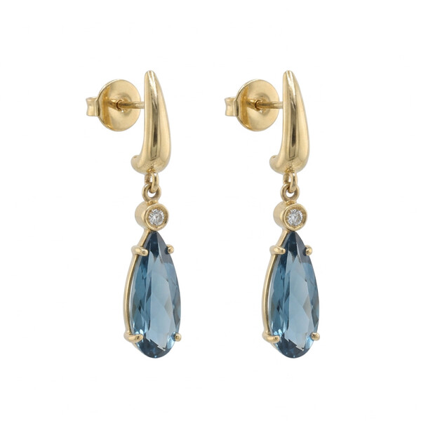 Caravanas Calma de Oro Amarillo 18k con Brillantes y Topacio Azul Caravanas Calma de Oro Amarillo 18k con Brillantes y Topacio Azul