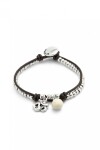 PULSERA EN ALEACIÓN DE METALES BAÑADAS EN PLATA DE LEY CON CUERO Y CRISTAL DE MURANO MARFIL Pulsera