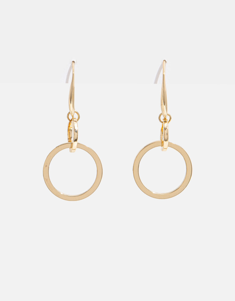 Aros Colgantes Largos Metal Aros Con Anillos Entrelazados - Dorado
