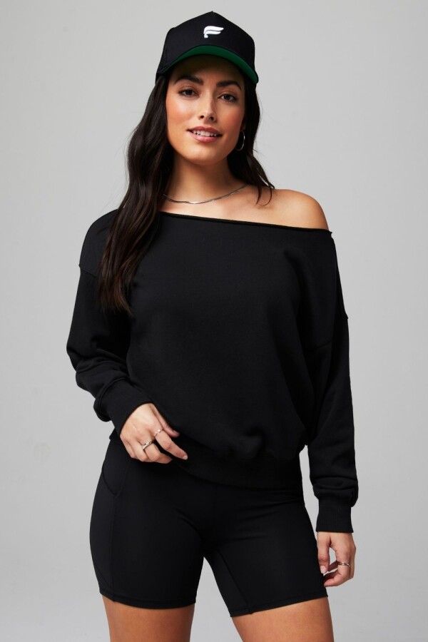 Polera Year Round Terry Off Shoulder Sweatshirt Mujer Black