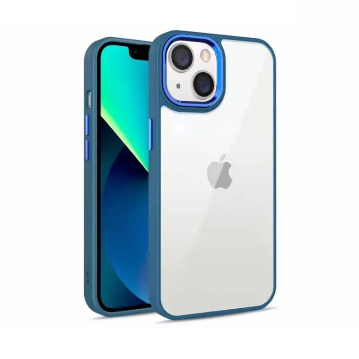 PROTECTOR ARMOR TRANSPARENTE - BORDE CROMADO PARA IPHONE 13 PRO MAX - Azul 