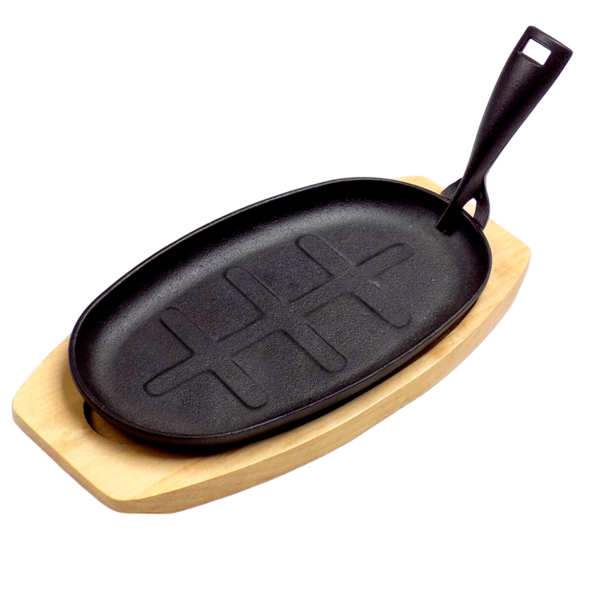 Plancha Grill Oval en Hierro Fundido con Asa Selecta + Tabla De Bamboo 