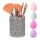 Set Maquillaje 5 Brochas c/ Porta Pinceles + Esponjas Rostro Plateado