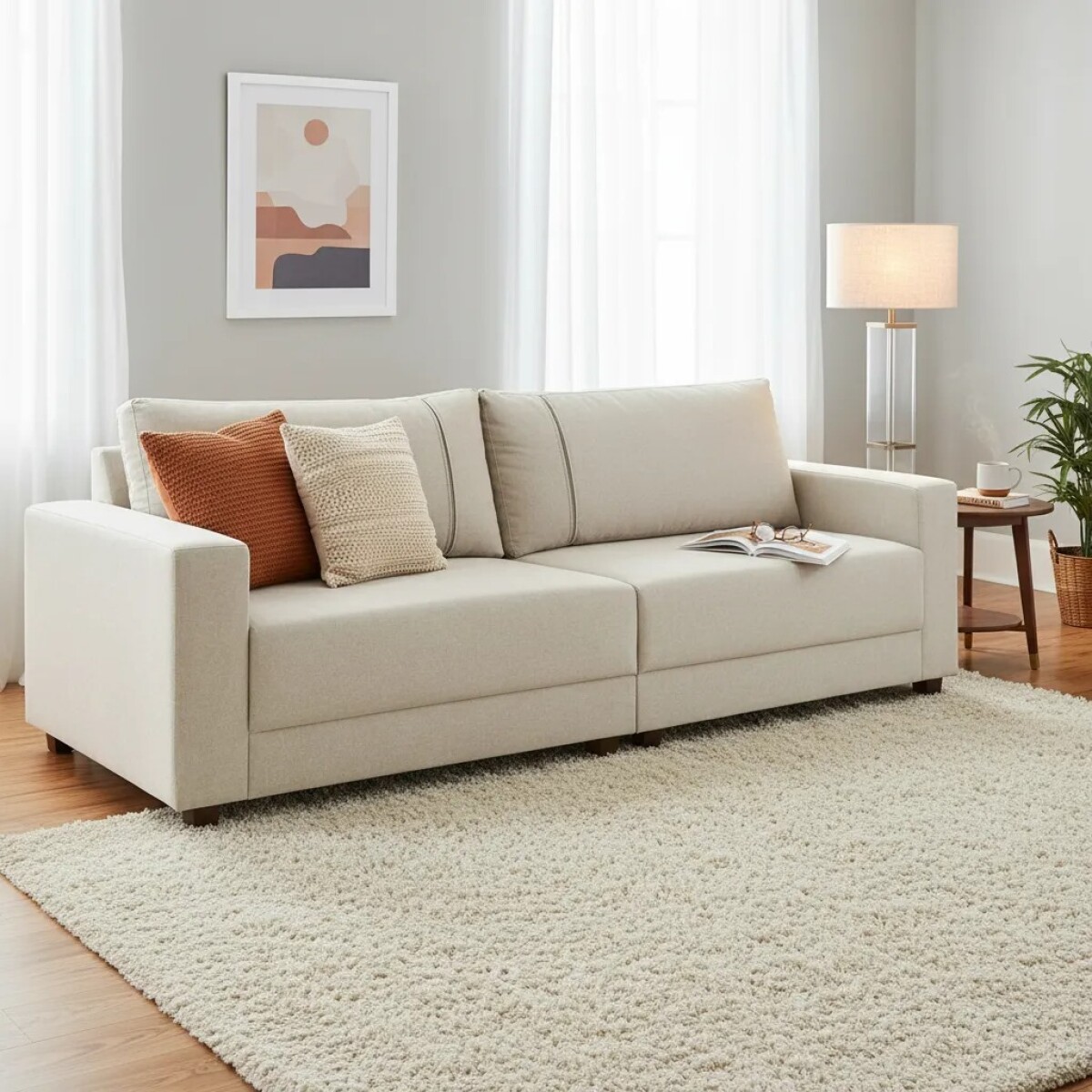 Sofá 4 Cuerpos - Tela Pet Friendly Beige 