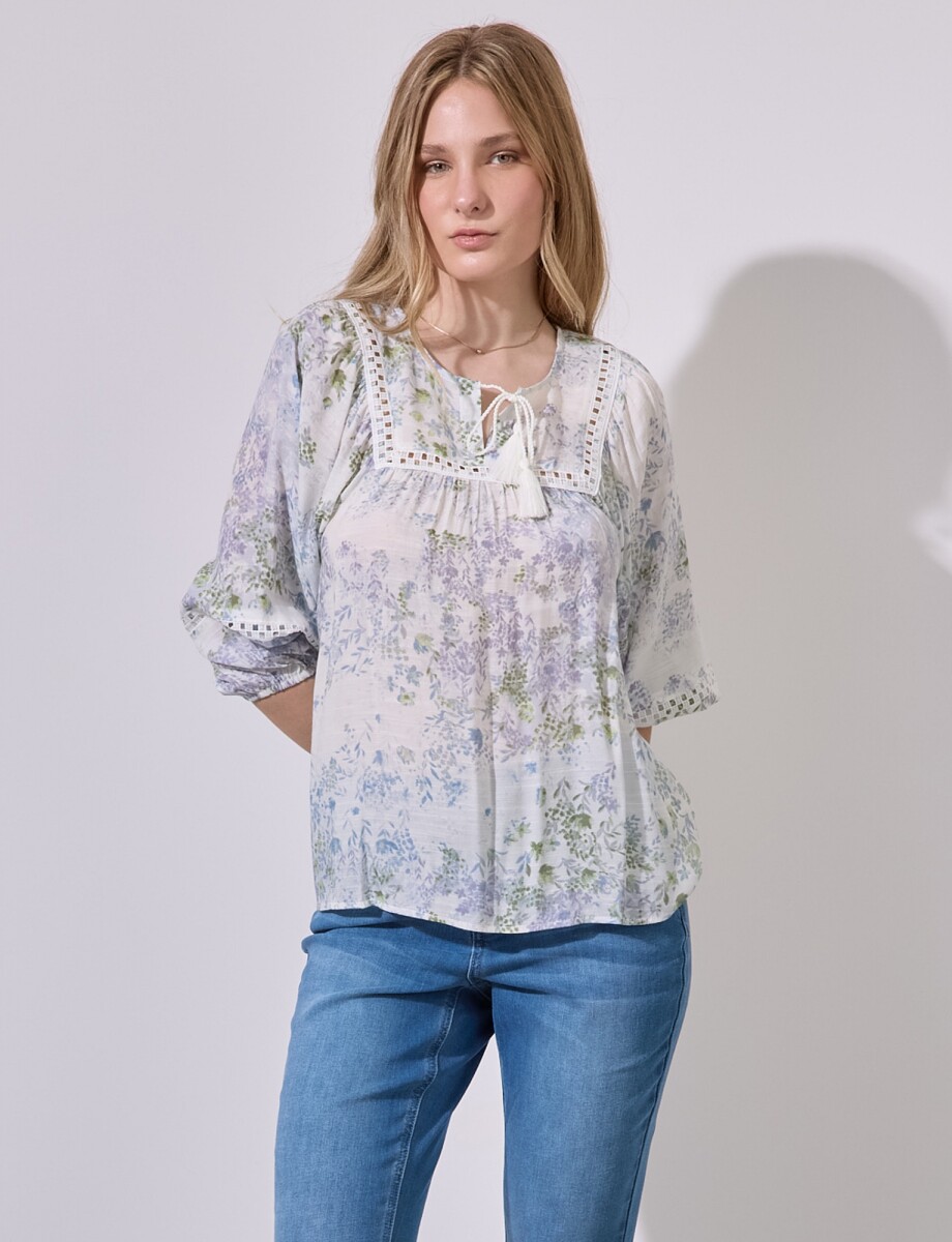 Blusa Gasa Flores - Crudo/multi 