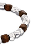 PULSERA ELÁSTICA DE CUENTAS DE ALECIÓN DE METALES BAÑADAS EN PLATA Y CUENTAS EN MADERA Pulsera
