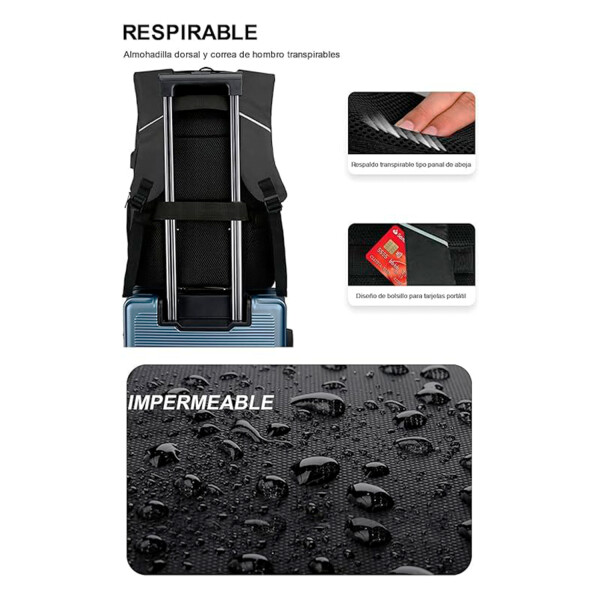 Mochila Impermeable Antirrobo Urbana USB Notebook Casual Variante Color Negro