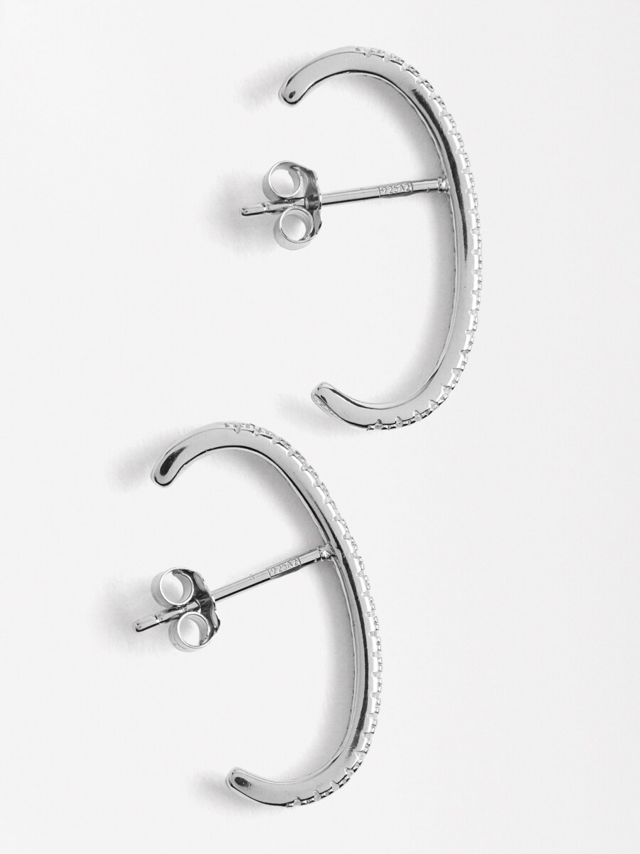 Pendientes Aro Con Circonias - Plata De Ley 925 plateado
