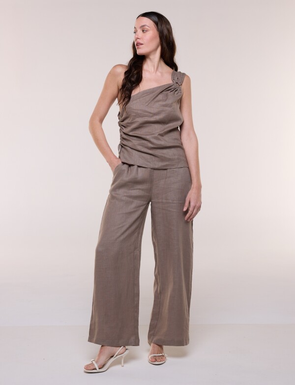 Conjunto De Lino Top Asimétrico Y Palazzo TOSTADO
