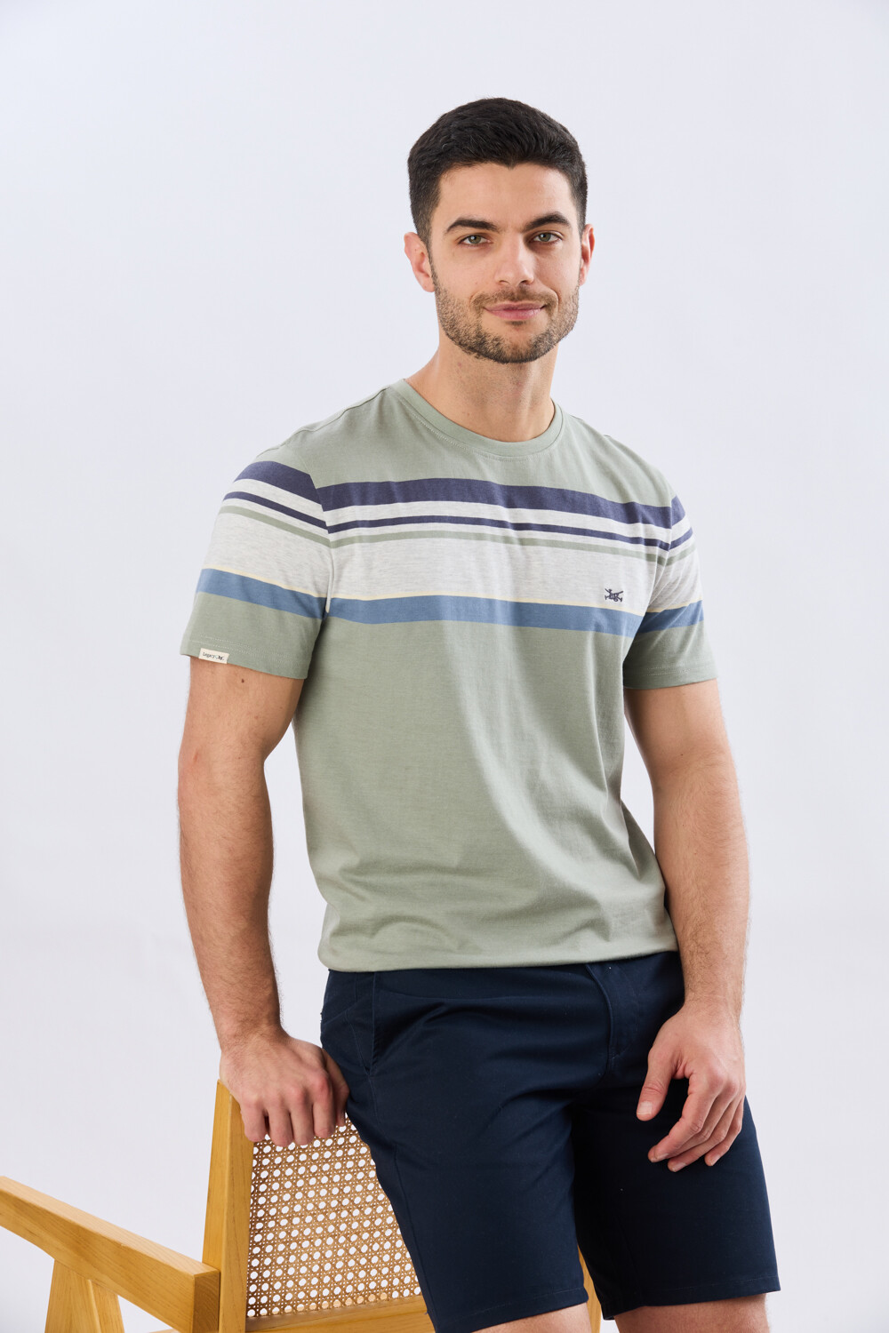 REMERA RAYADA DE ALGODÓN Pistacho