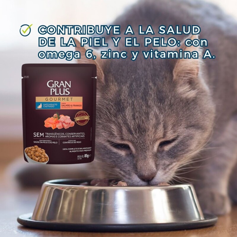 GRAN PLUS EN SALSA GATO CASTRADO SALMON Y POLLO 85 GR
