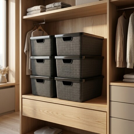 Set X6 Cajas organizadoras con tapa 16 lts NEGRO